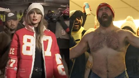 Taylor Swift met shirtless, chest-pounding Jason Kelce for first time at Bills game - Dexerto