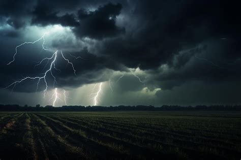 Premium AI Image | a storm cloud with lightning above a field.