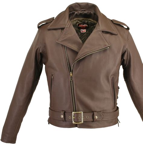 Full Belted Brown Motorcycle Leather Jacket. With side and belt adjustments to assure right fit ...