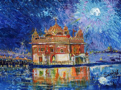 Golden Temple at night Painting by Sarabjit Singh - Fine Art America