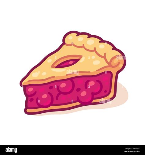 Cute cartoon cherry pie drawing. Hand drawn slice of traditional fruit pie. Isolated vector ...