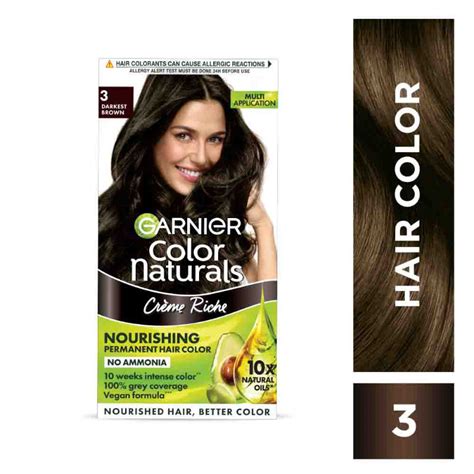 Garnier Color Naturals Creme Riche Ammonia Free Hair Color, Darkest Brown (3) (70 Ml 60 G ...