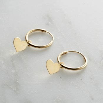 9ct Gold Heart Charm Hoop Earrings By Posh Totty Designs ...