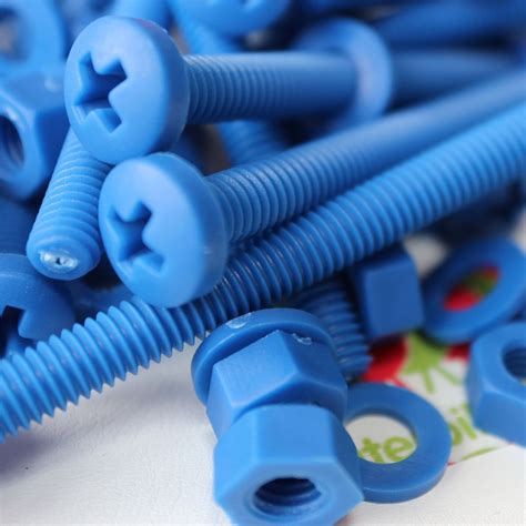 20x Blue Screws Plastic Nuts & Bolts, Washers, M6 x 60mm, Anti-Corrosion - Fasteners & Hardware