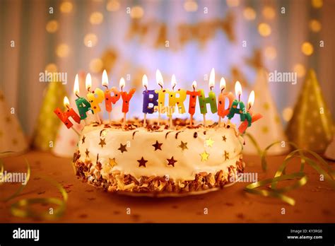 Happy birthday cake with candles Stock Photo - Alamy