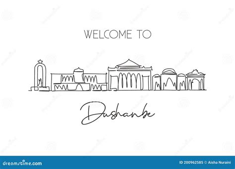 One Single Line Drawing of Dushanbe City Skyline, Tajikistan. World Historical Town Landscape ...