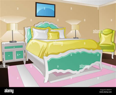 Colorful Cartoon Bedroom Background Scene. Vector Illustration Stock Vector Image & Art - Alamy