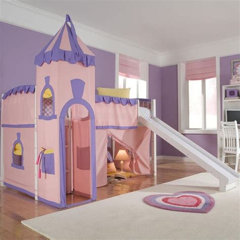 School House Twin Princess Low Loft Bed with Slide Bedroom Girl Child ...