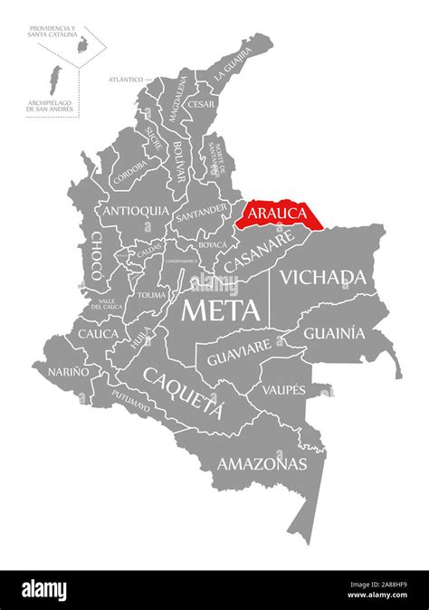 Arauca red highlighted in map of Colombia Stock Photo - Alamy