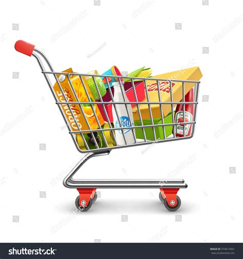 Selfservice Supermarket Full Shopping Trolley Cart Stock Vector ...