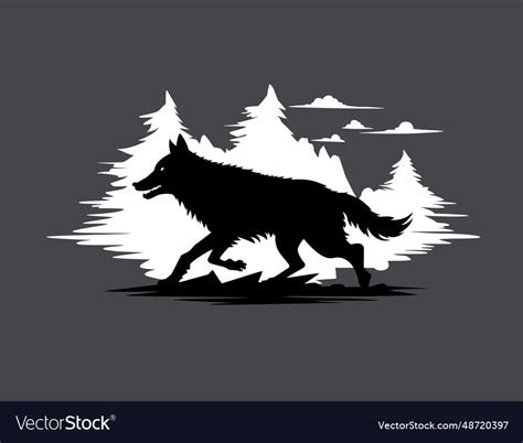 Running wolf against the background of forest Vector Image