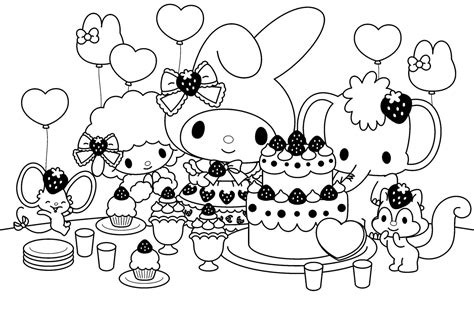 My Melody Birthday Party coloring page - Download, Print or Color Online for Free