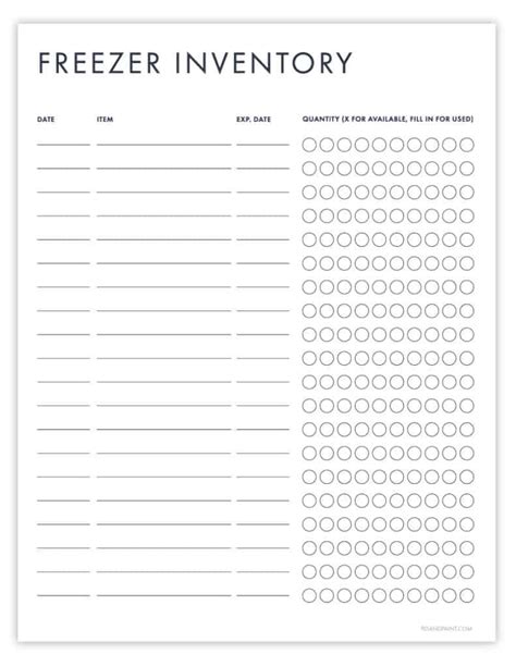 Free Printable Freezer Inventory Tracker - Pjs and Paint