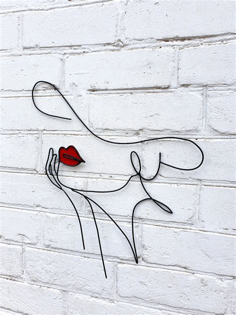 Woman Face Red Lips Wall Art Large Abstract Face Wire Sculpture Geometric Art Wire Garden ...