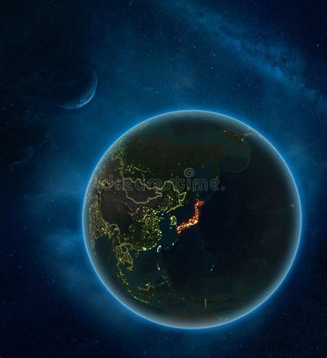 Japan from space at night stock illustration. Illustration of planet ...