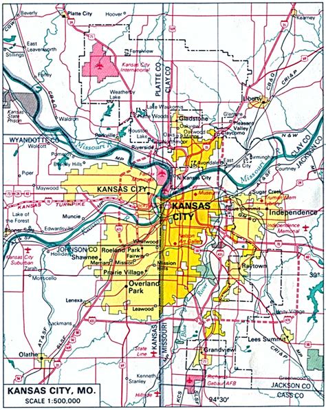 Kansas City Map, Missouri and Kansas, Kansas, United States - Full size