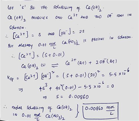 [Solved] Determine the molar solubility in mol/L for calcium hydroxide... | Course Hero