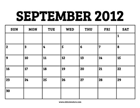 Calendar September 2012 – Printable Old Calendars