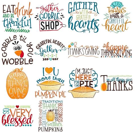 Thanksgiving Sayings 14 Machine Embroidery Designs Multiple Sizes ...