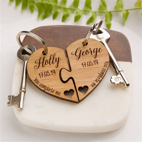 Personalised Jigsaw Heart Oak Keyring 'You Complete Me' in 2021 | Laser ...