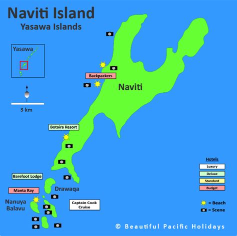 Map of Naviti Island in Fiji Islands showing Hotel Locations