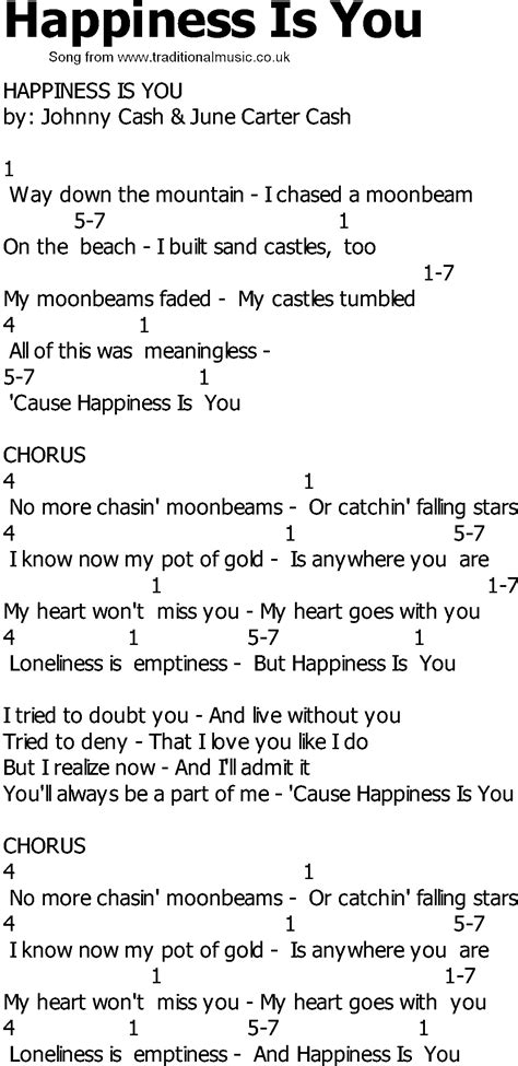 Old Country song lyrics with chords - Happiness Is You