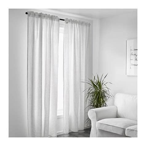 IKEA Aina Curtains Drapes WHITE Off-White LINEN Flax 98" Long