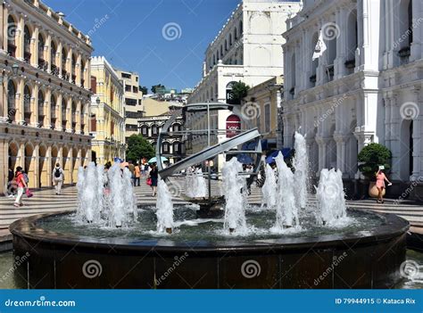 Globe with Fountain in Center of Senado Square Largo De Senado in Macau. Editorial Image - Image ...