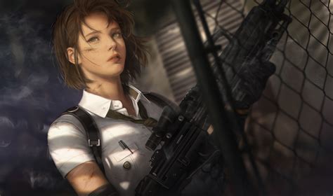 Wallpaper : digital art, artwork, girls with guns, weapon, video games ...