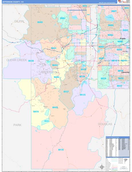 Jefferson County, CO Wall Map Color Cast Style by MarketMAPS - MapSales