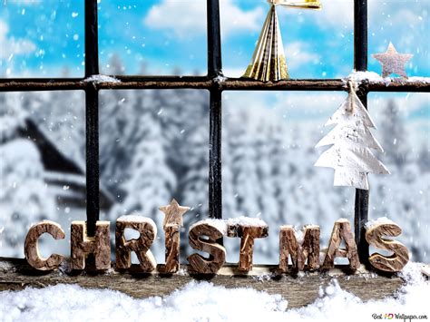 Rustic Christmas window on winter 4K wallpaper download