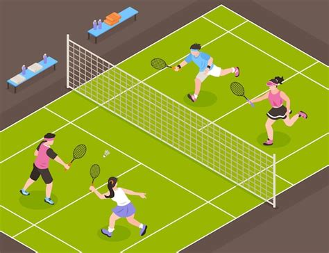 Premium Vector | Isometric badminton composition with view of tennis ...