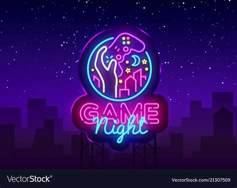 Game night neon sign logo design template Vector Image