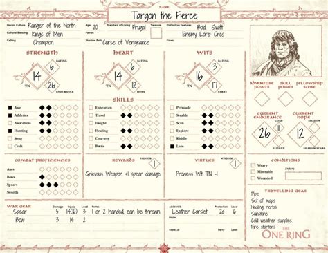 The One Ring RPG 2nd Edition Character Sheet in 2024 | Rpg character ...