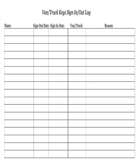 Printable Key Log Template