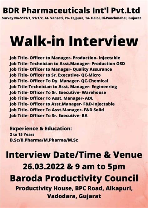 BDR Pharmaceuticals - Walk-In Interviews on Production / QA / QC / QC ...