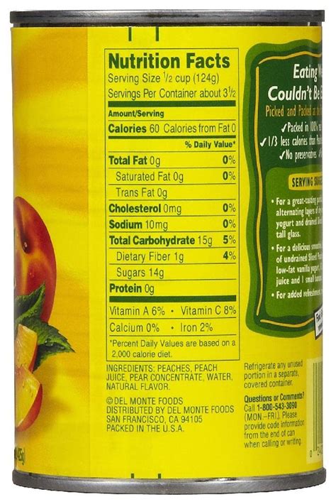 Del Monte Canned Peaches Nutrition Information – Runners High Nutrition