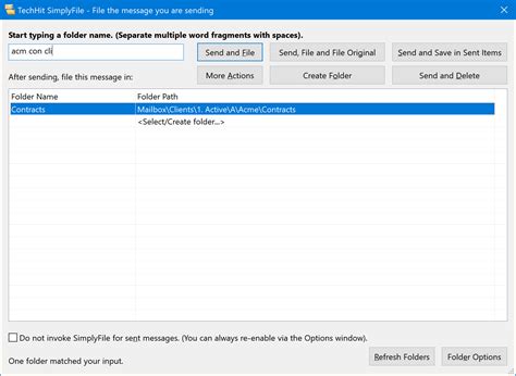 Filing Outlook Sent Email Messages — SimplyFile Documentation