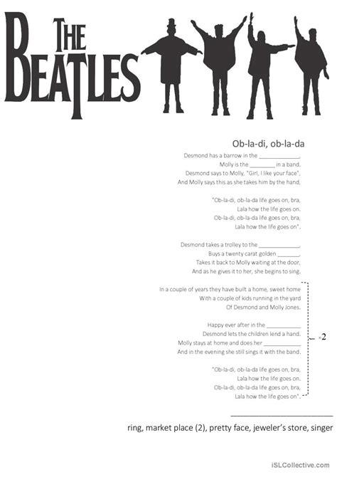 The Beatles Ob-La-Di, Ob-La-Da song…: English ESL worksheets pdf & doc