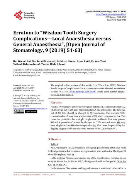 (PDF) Erratum to “Wisdom Tooth Surgery Complications—Local Anaesthesia ...