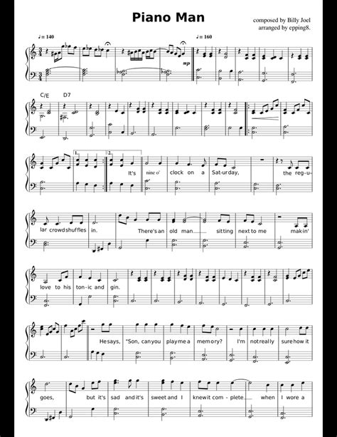 Piano Man sheet music for Piano download free in PDF or MIDI