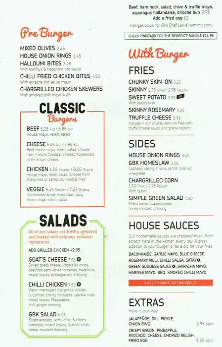 Gourmet Burger Kitchen Menu, Menu for Gourmet Burger Kitchen, Brent ...