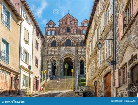 View at the Facade of Cathedral Notre Dame De Puy in Le Puy En Velay ...