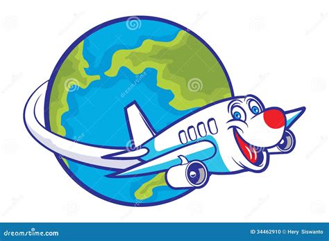 Cartoon Plane Flying Around The Globe Stock Photo - Image: 34462910