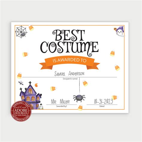 Printable Halloween Costume Award Certificate Bundle Trick or - Etsy