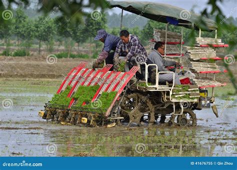 Rice Transplanter Machine Operating In The Field Stock Photography | CartoonDealer.com #166500224