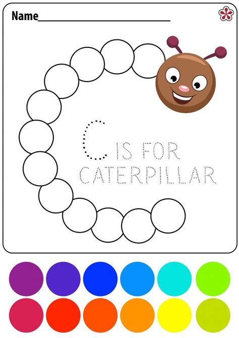 the letter c is for caterpillar coloring page with color circles to be ...