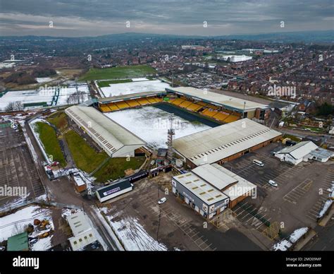 Port Vale Football Club , Vale Park , Aerial Drone In the Snow, Stoke ...