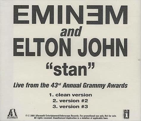 Stan live from the 43rd annual grammy award by Eminem, Elton John, 2001, CD, Shady Records ...