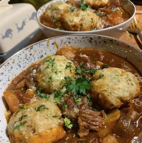 BEEF STEW WITH CHEDDAR DUMPLINGS